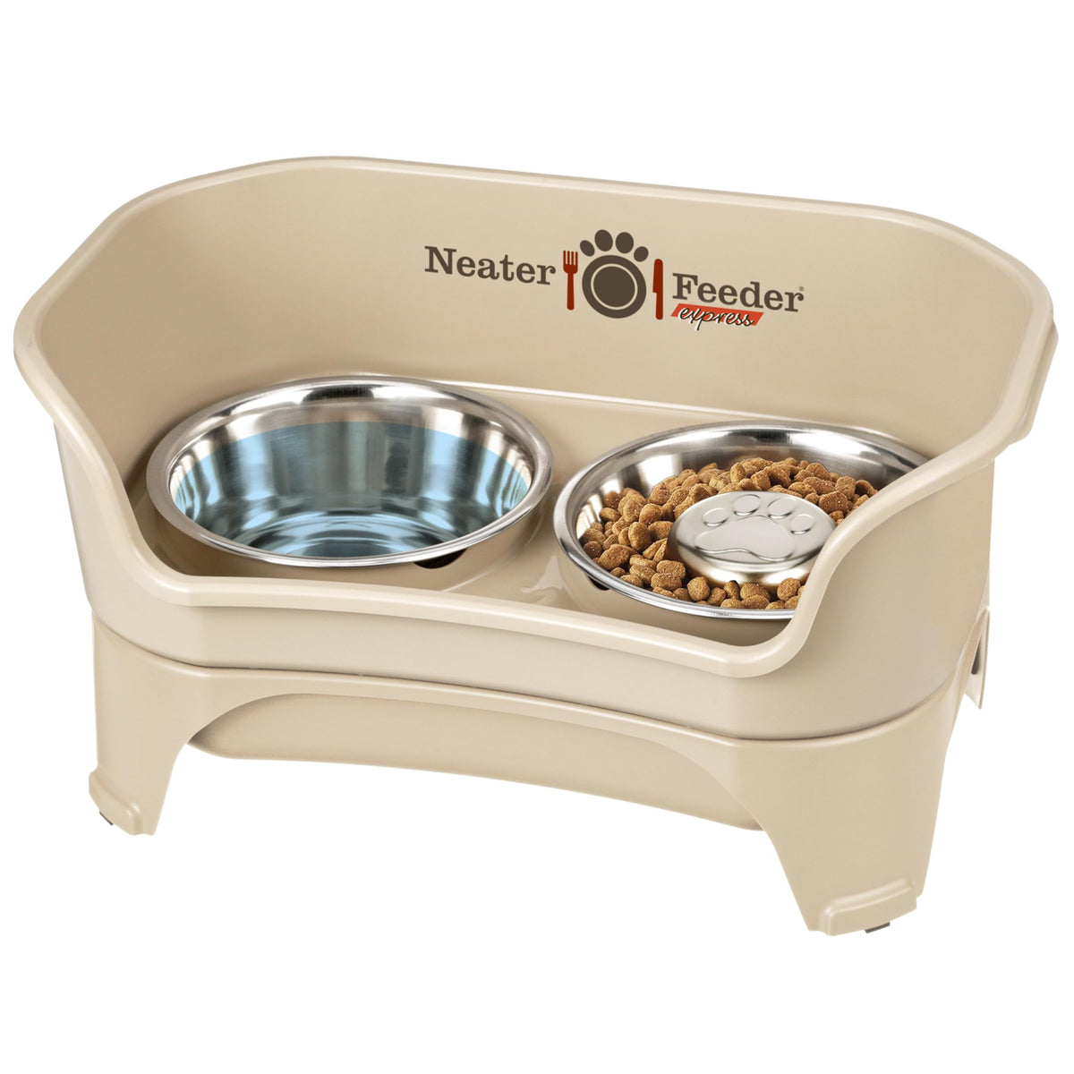 Neater Feeder Express Mess Proof Cat Bowls Elevated, No Spill Feeding Station, Stainless Steel Dishes for Food and Water, Raised Bowls for Indoor Cats, No Fatigue Whisker Friendly Dish, Grey