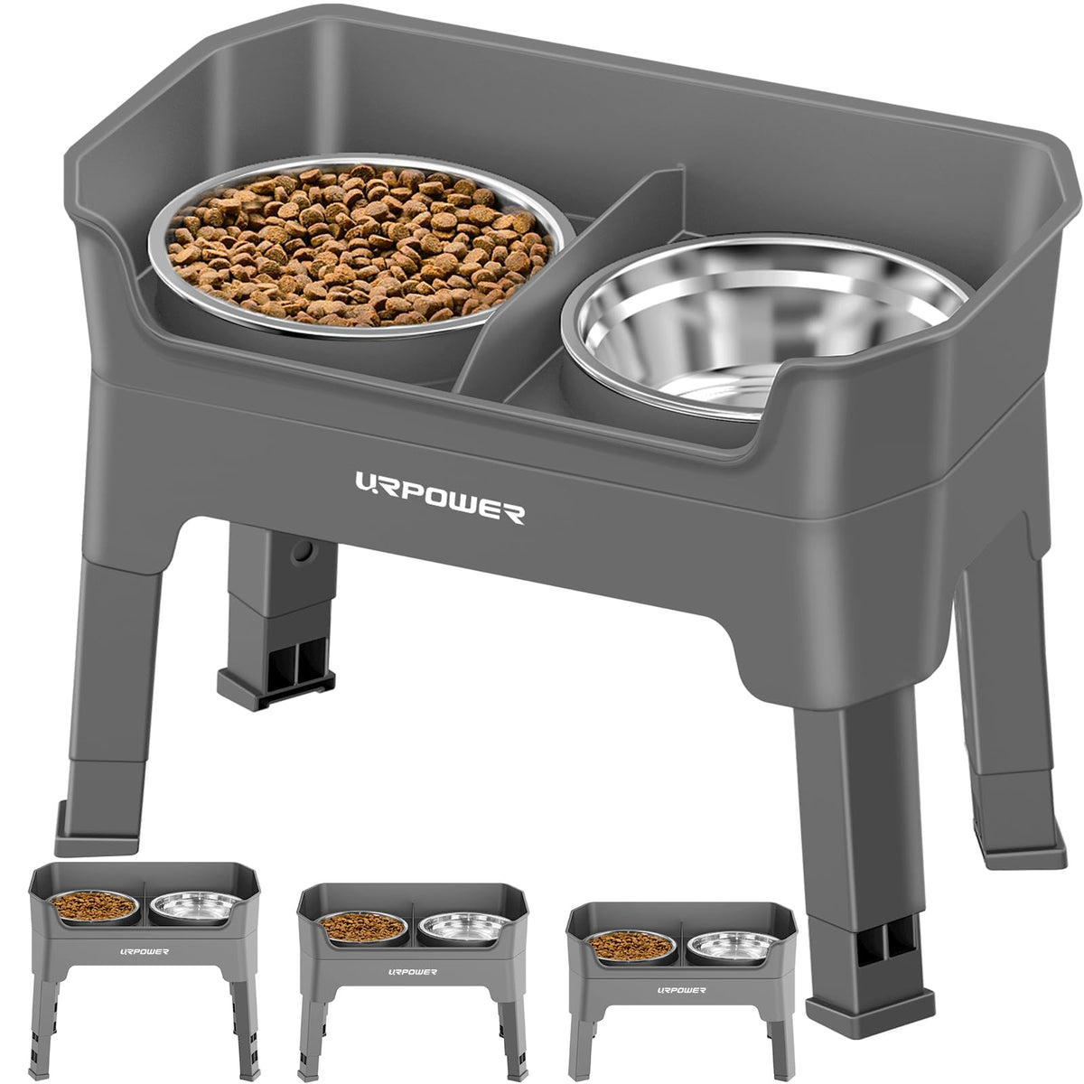 URPOWER Elevated Dog Bowls, 3-in-1 Double Deck Raised Dog Bowl Stand