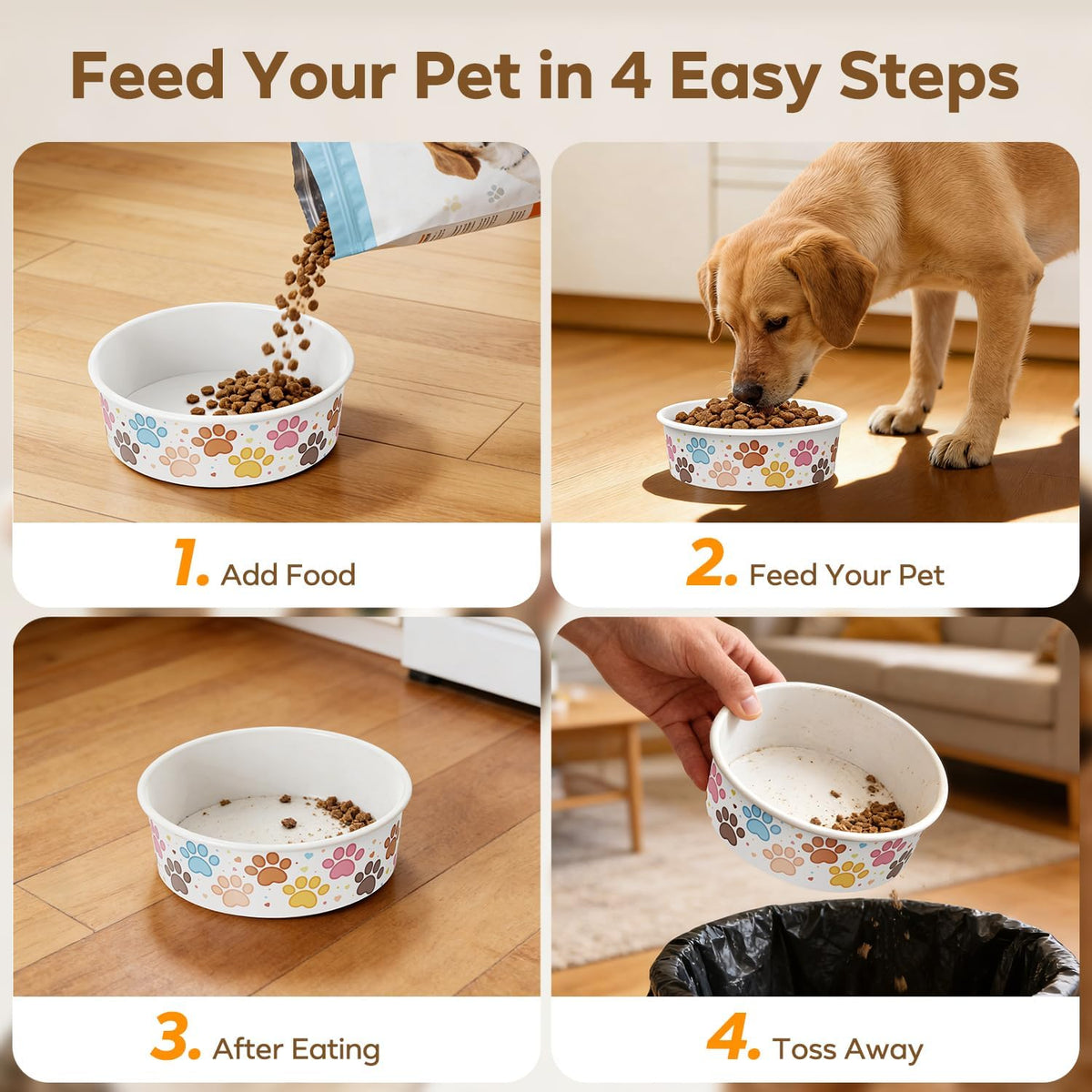 50Pack Disposable Dog Bowls, 16oz Paper Pet Bowls for Cats and Dogs