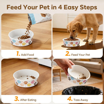 50Pack Disposable Dog Bowls, 16oz Paper Pet Bowls for Cats and Dogs