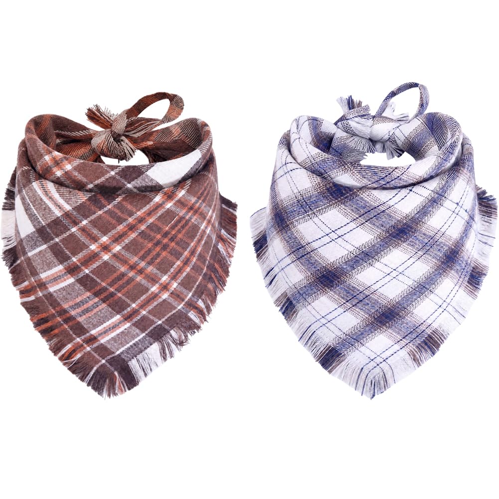 Fall Dog Bandana Autumn Thanksgiving Plaid Reversible Triangle Bibs Scarf Accessories for Dogs Pets