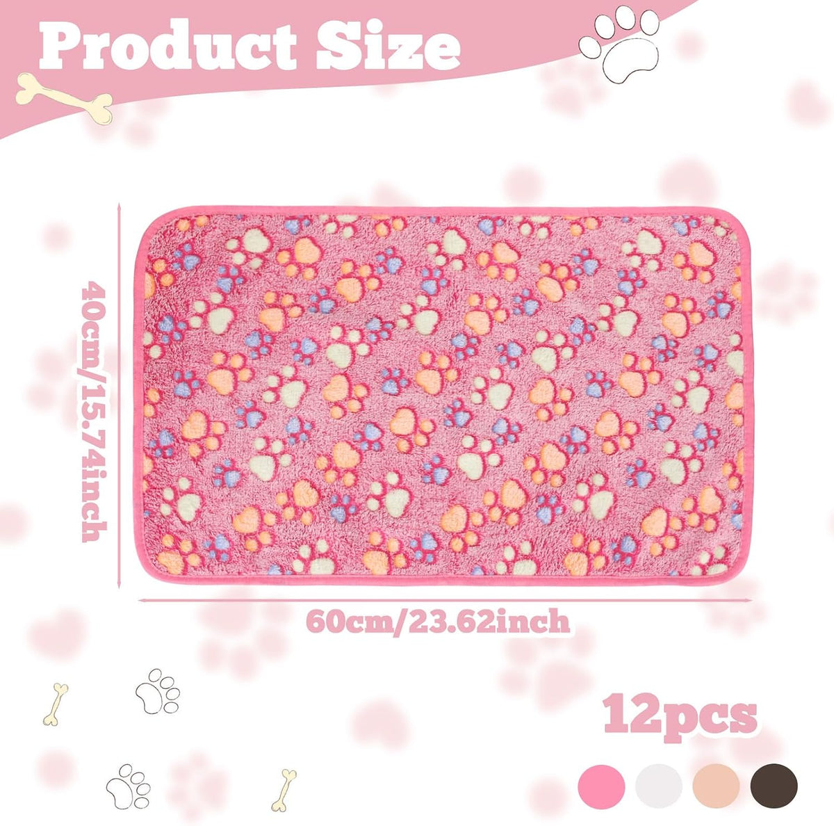 12 Pcs Small Dog Blanket Fleece Puppy Blankets Washable Pet Blankets for Cats Soft Flannel Paw Printed Throw for Guinea Pig Indoor Kittens Doggie (23 X 16 Inch, White, Dark Gray, Pink, Camel)