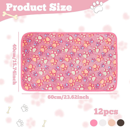12 Pcs Small Dog Blanket Fleece Puppy Blankets Washable Pet Blankets for Cats Soft Flannel Paw Printed Throw for Guinea Pig Indoor Kittens Doggie (23 X 16 Inch, White, Dark Gray, Pink, Camel)