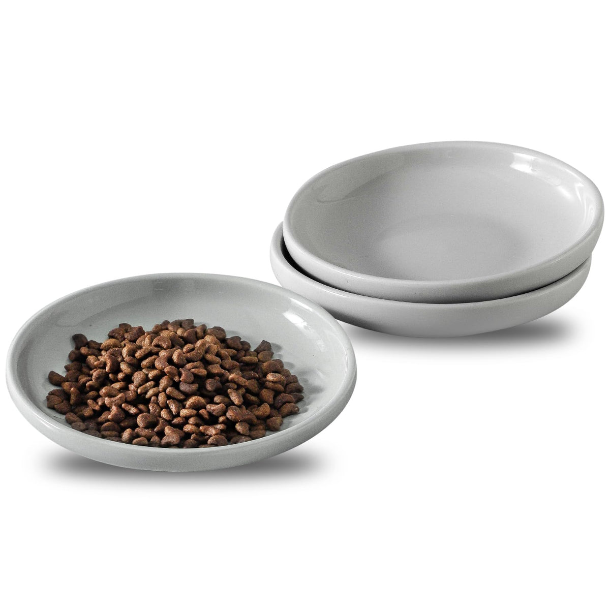 3 PCS Ceramic Cat Bowls, 5.5 in Pet Bowl Cat Dishes for Food and Water, Small Dog Dish(White)