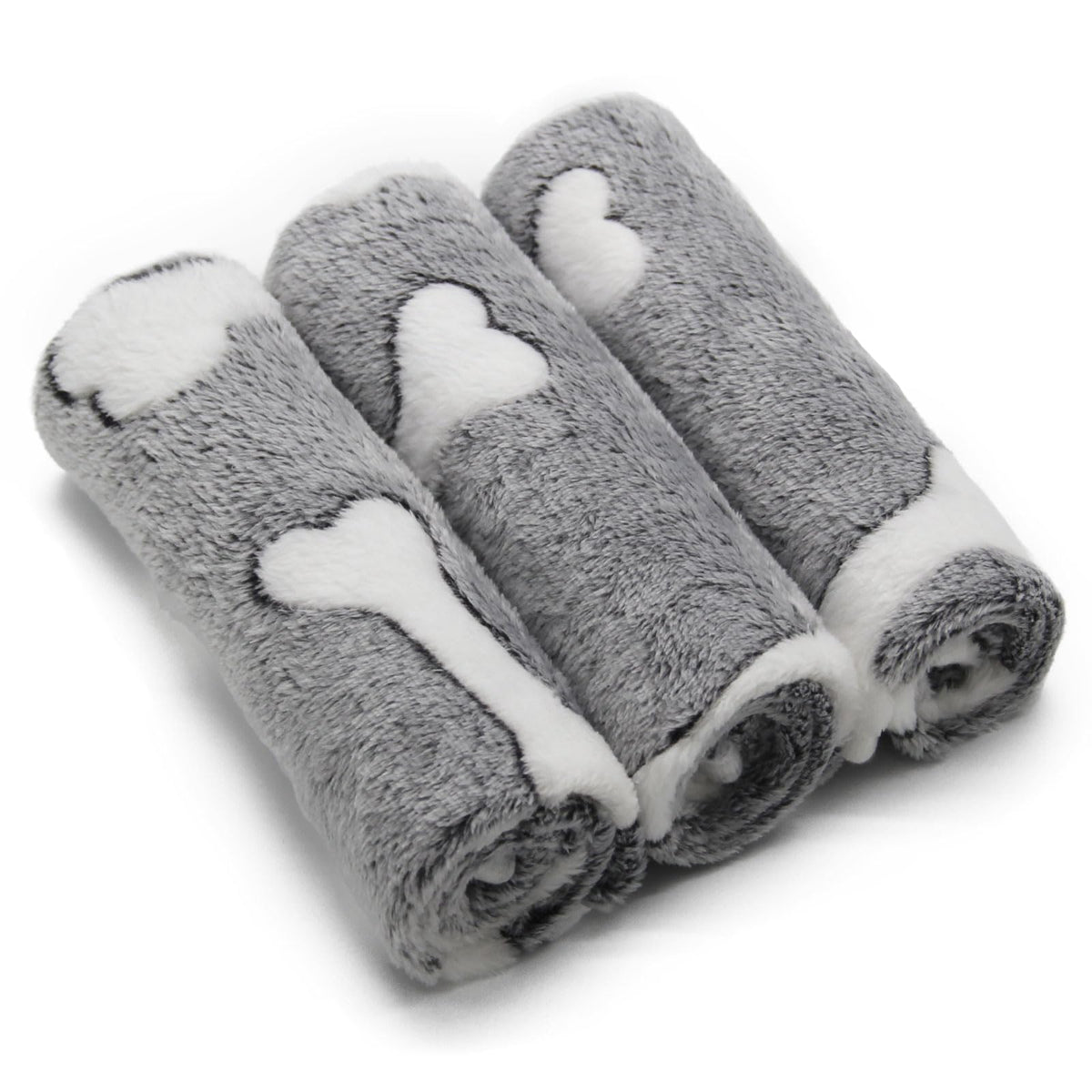 1 Pack 3 Puppy Blankets Super Soft Warm Sleep Mat Grey Cute Print Fluffy Fleece Pet Flannel Throw Dog Blankets for Small Dogs Cats,Star&Bone&Love-Medium(29"x20")