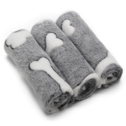 1 Pack 3 Puppy Blankets Super Soft Warm Sleep Mat Grey Cute Print Fluffy Fleece Pet Flannel Throw Dog Blankets for Small Dogs Cats,Star&Bone&Love-Medium(29"x20")