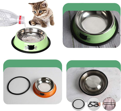 SUOXU Cat Bowls,Stainless Steel Cat Water Food Bowl,Puppy Feeding Bowl,Set of 3 Shallow Pet Bowl Rubber Base Non Slip Small Dogs Feeder Bowls