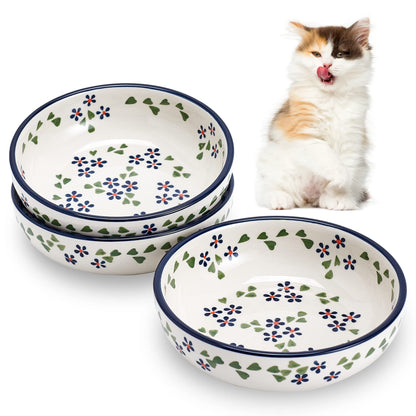 Ceramic Cat Bowls, Howise Pet Bowl Cat Dishes for Food and Water, 5.3 in Cat Food Dish 3 Pack Cat Food Bowls Set Small Dog Dish, Matte White Finish