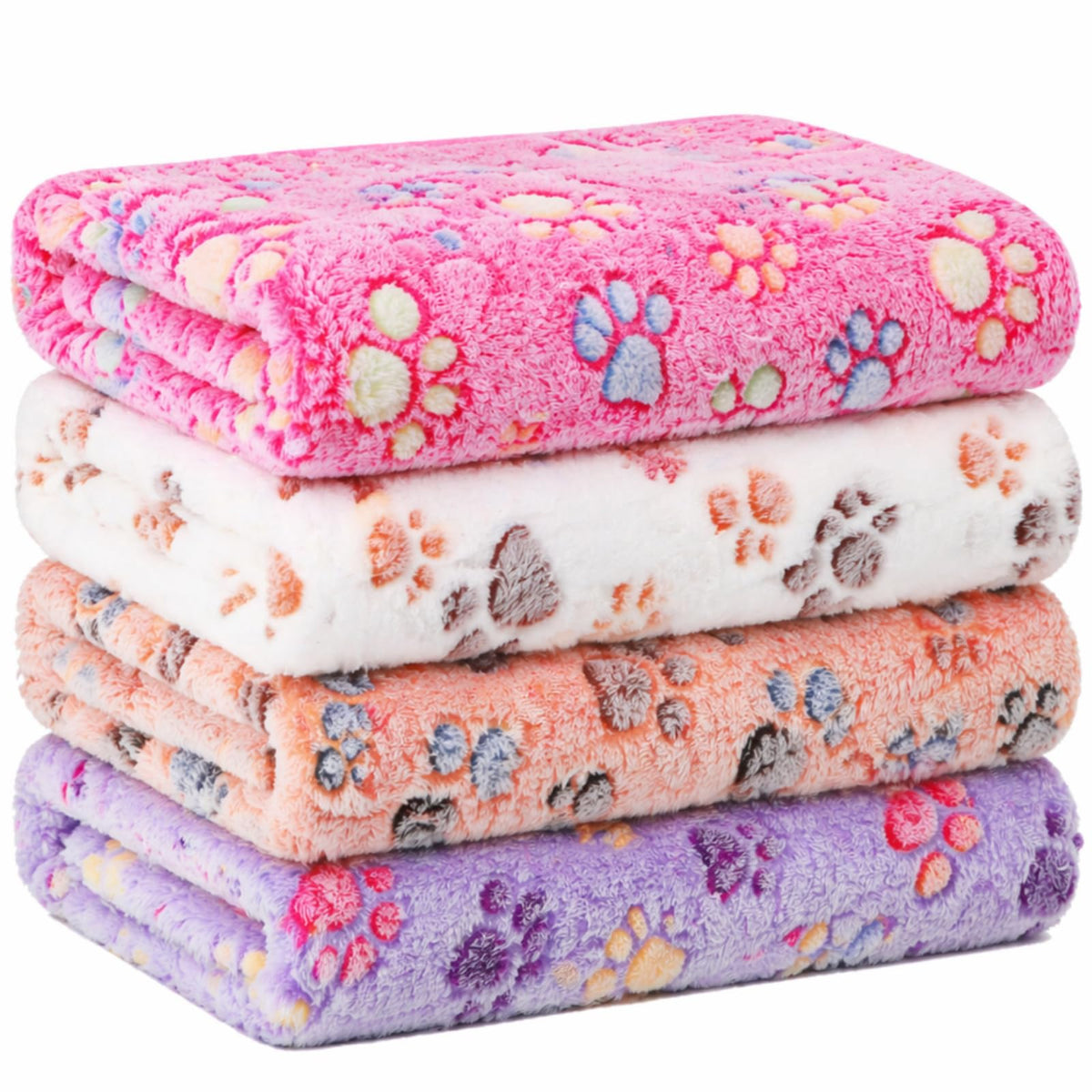 Tatuo 4 Pcs Fleece Dog Blankets for Puppy Cat, Mixed, 24 x 16 in, Paw