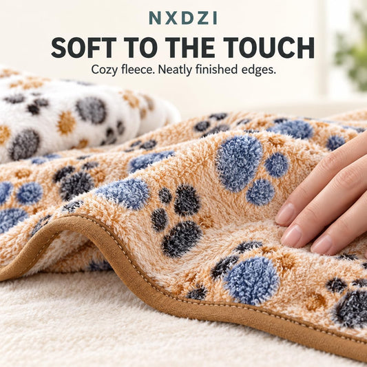 Dog Blankets for Medium Large Dogs, Cute Paw Pattern Washable 41" x 31"