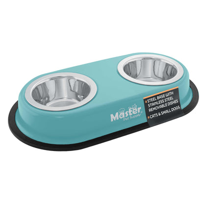 Master Pet Supply Double Dog Bowls Set with Elevated Base Black Velvet