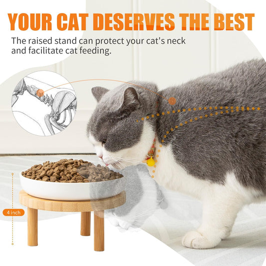 Lusifaco Shallow Wide Elevated Cat Bowls Whisker Fatigue (White, Set of 2)