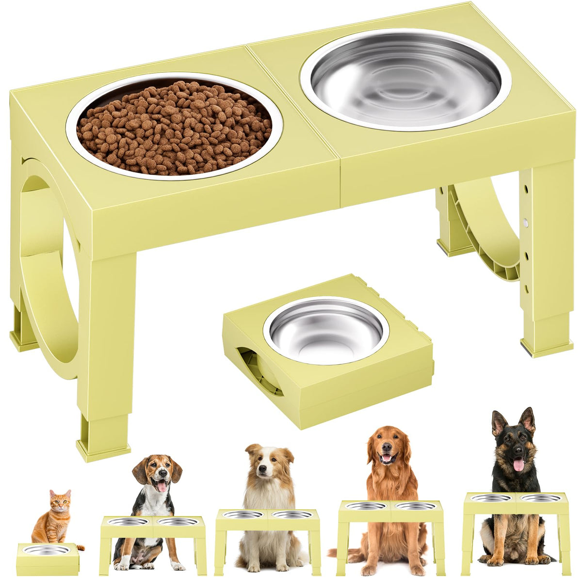 XIAZ Elevated Dog Bowls Large Breed Raised Dogs Bowl Stand Large/Medium Sized Dog Slow Feeder Dogs Bowls Food Water Stands 5 Heights Adjustable 9/11/12/14in Pet Feeder Dish Station