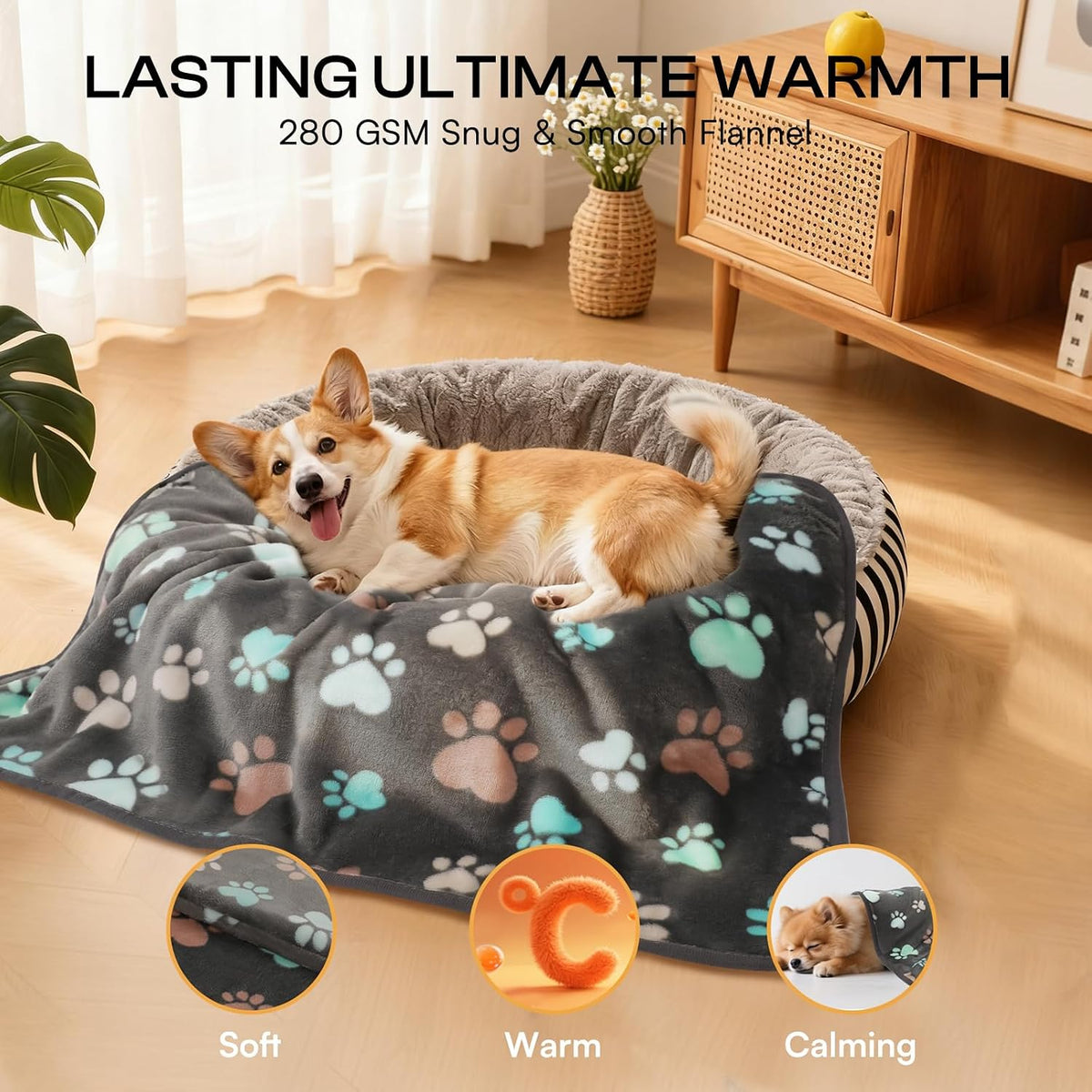 Luciphia 1 Pack 6 Dog Blankets Cat Soft Fluffy Fleece Pet Blanket Warm Cute Print Design Puppy Kitten Doggy Paw Small(23"x16")