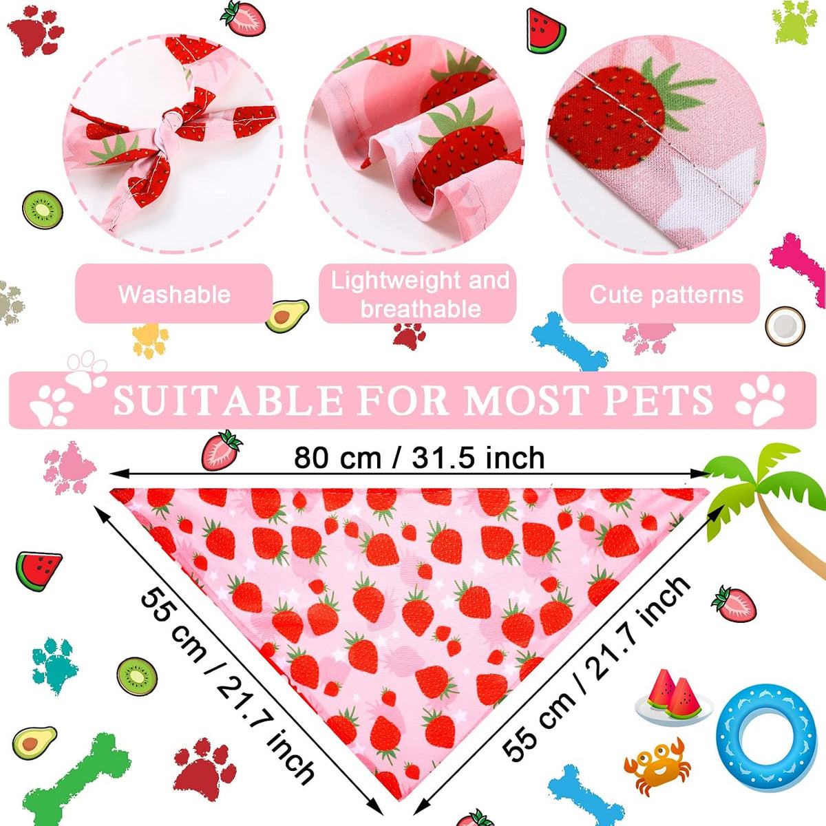 Frienda 20 Pcs Summer Spring Dog Bandanas Hawaiian Style Washable Triangle Pet Bibs Assortment Puppy Kerchief Accessories for Small Medium Pets Dogs Cats(X-Large)