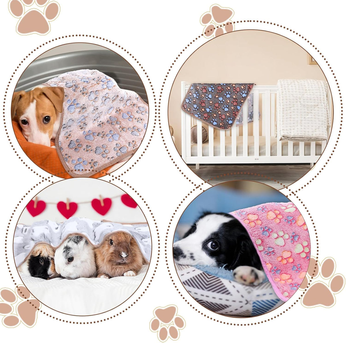 12 Pcs Dog Blanket Pet Paw Print Fleece Blanket Cat Soft Warm Sleep Mat Guinea Pig Cage Liners Small Medium Whelping Pet Essentials for Pet Grooming Shop Girl Boy Puppy