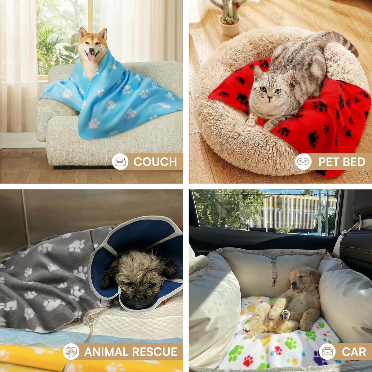 LINENLUX Fleece Dog Blankets 6-Pack, Soft Stretchy for Small Medium Puppy