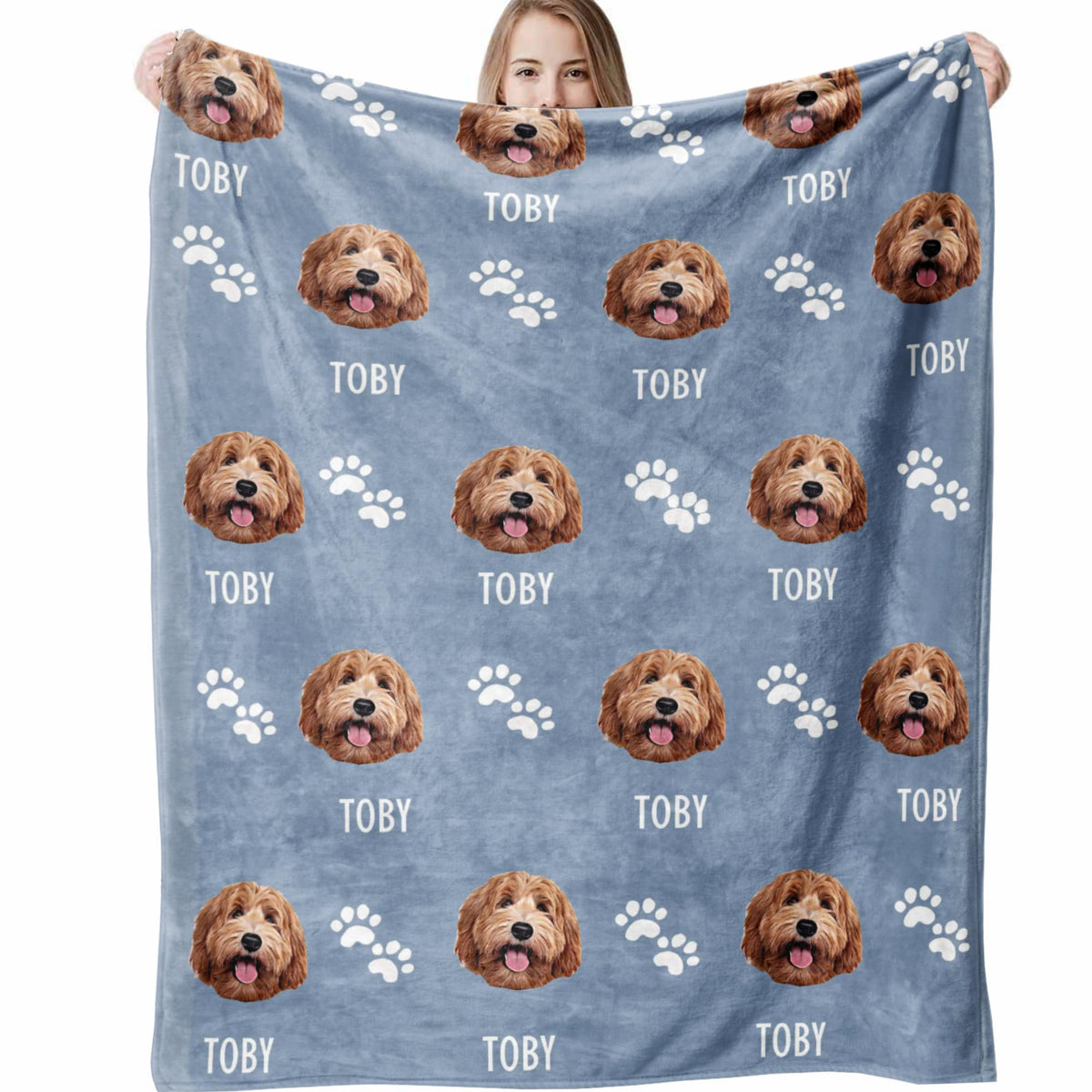 Custom Blanket with Pet Picture & Name, Personalized Photo Funny Cat Dog Face Throw Blanket, Printed Soft Warm Plush Fleece Customized Blanket for Couch Bed Sofa, Gifts for Dog Dad Mom Pet Lovers