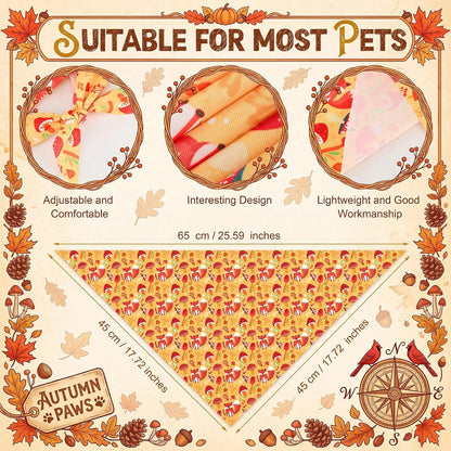 Weewooday 50 Pcs Fall Dog Bandanas Bulk for Autumn Pet Soft Bibs Adjustable Squirrel Fox Hedgehog Kerchief Bandana for Small Medium Large Grooming Accessories (Fall Animals, 25.6 x 17.7 x 17.7 Inch)