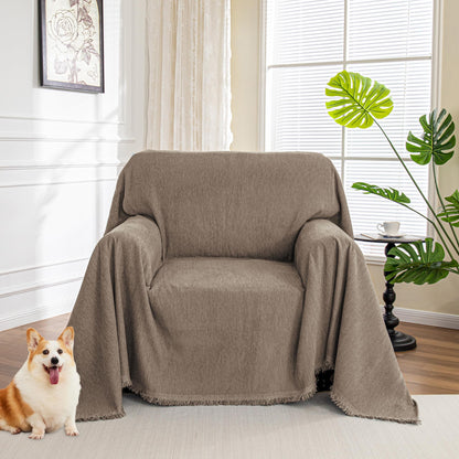 MYSKY HOME Couch Cover for Dogs, Washable Couch Covers, Non Slip Sofa Cover, Couch Cover 2 Cushion Sofa Dogs Furniture Protector with Tassels, Chenille Sofa Slipcover for Pets, 71"x118", Dark Grey