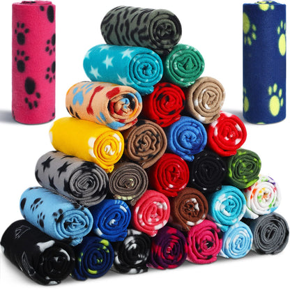 Chumia 28 Pcs Puppy Blanket Bulk Fleece Dog Blanket, 24x28 Inch, 28 Styles