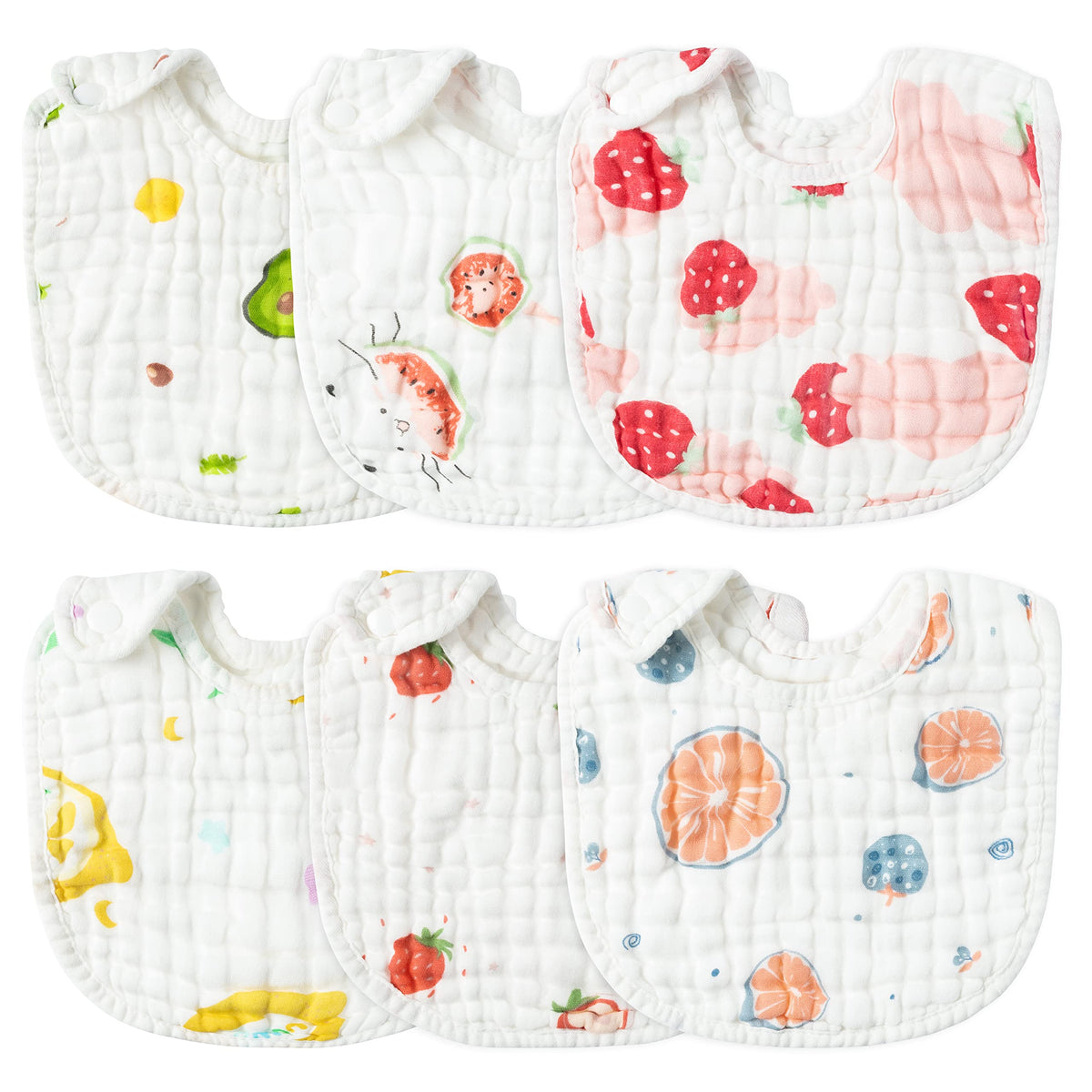 Zainpe 6Pcs Snap Muslin Cotton Baby Bibs