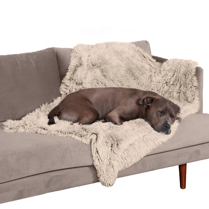 Furhaven Waterproof Throw Blanket for Dogs & Indoor Cats, Washable - Shaggy Plush Calming Long Faux Fur & Velvet Dog Blanket - Taupe, Medium