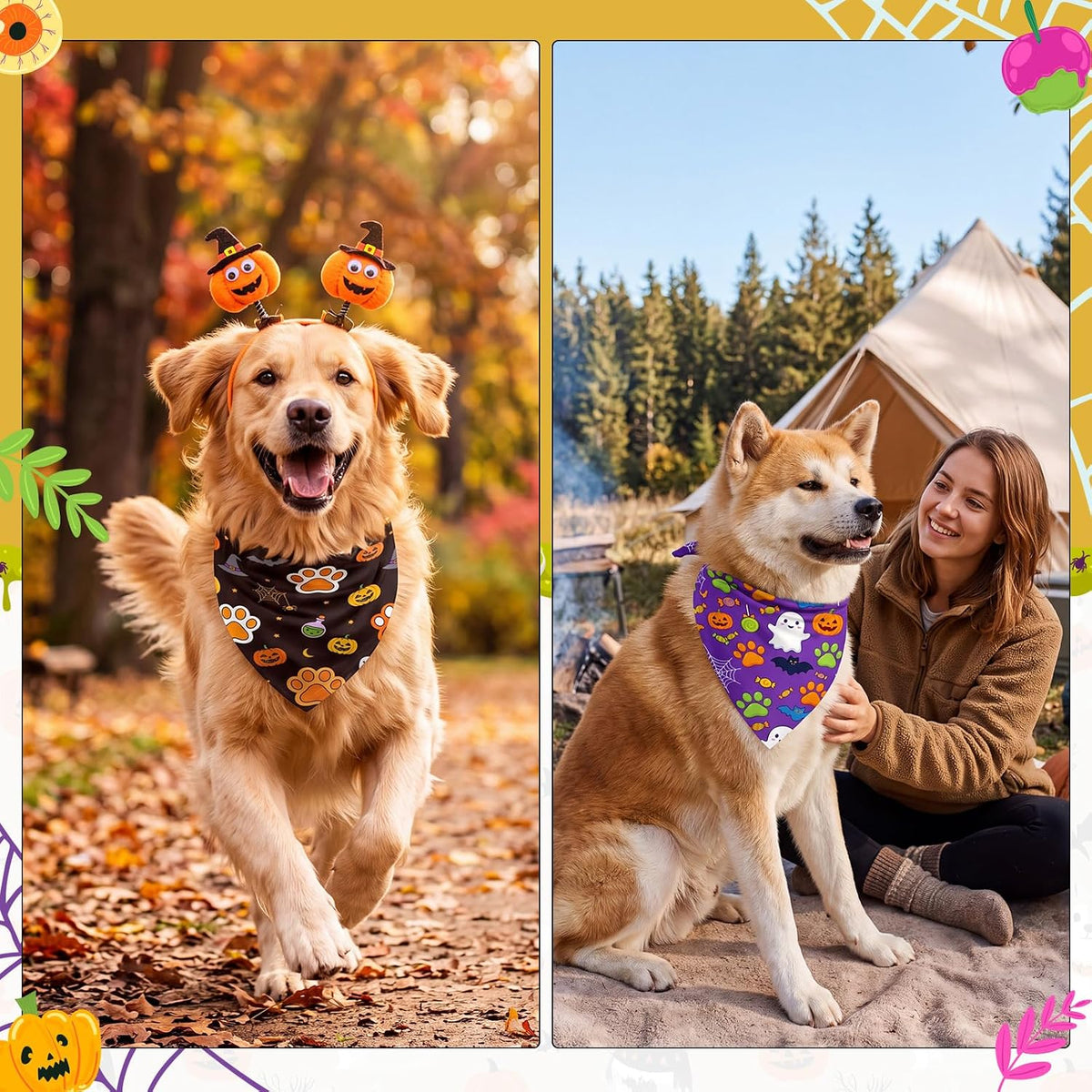 Abbylike 100 Pcs Halloween Dog Bandanas Bulk Cute Dog Paw Prints Pattern