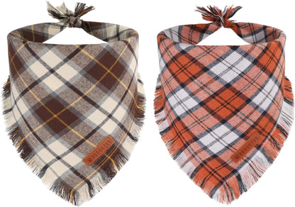 ADOGGYGO Fall Dog Bandana, Brown Plaid Thanksgiving Bandanas for Dogs, S