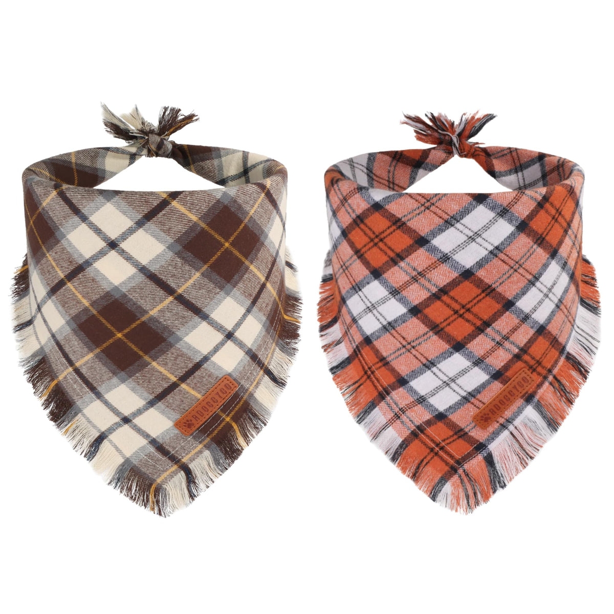 ADOGGYGO Fall Dog Bandana, Brown Plaid Thanksgiving Bandanas for Dogs, S