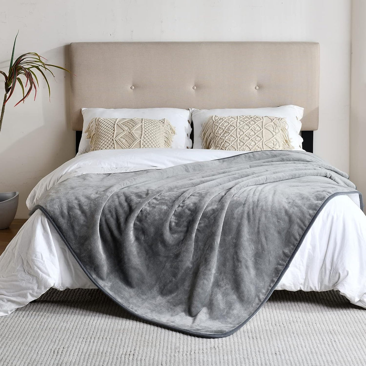 Soft Waterproof Blanket for Bed Couch Sofa, Grey, 50x60 inches