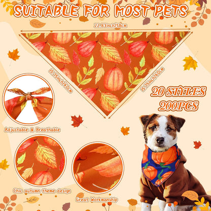 200 Pcs Fall Dog Bandanas Bulk for Small Medium Pet Dog Puppy