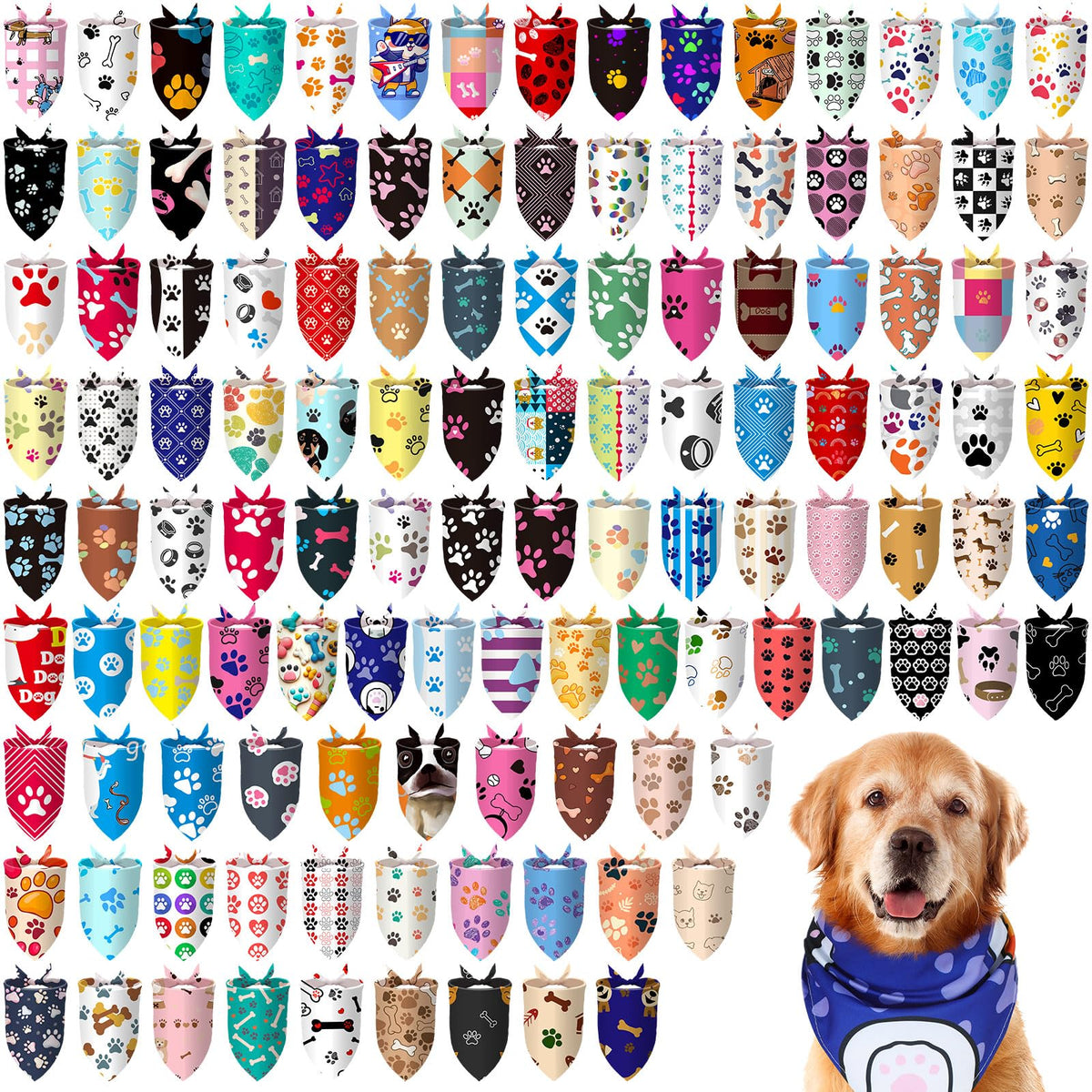 Huhumy 100 Pcs Paw Dog Bandanas Bulk Pet Paw Grooming Bandanas for Dogs