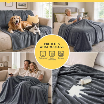 Luciphia Waterproof Blanket for Large Dog, Reversible Sherpa Bed Cover