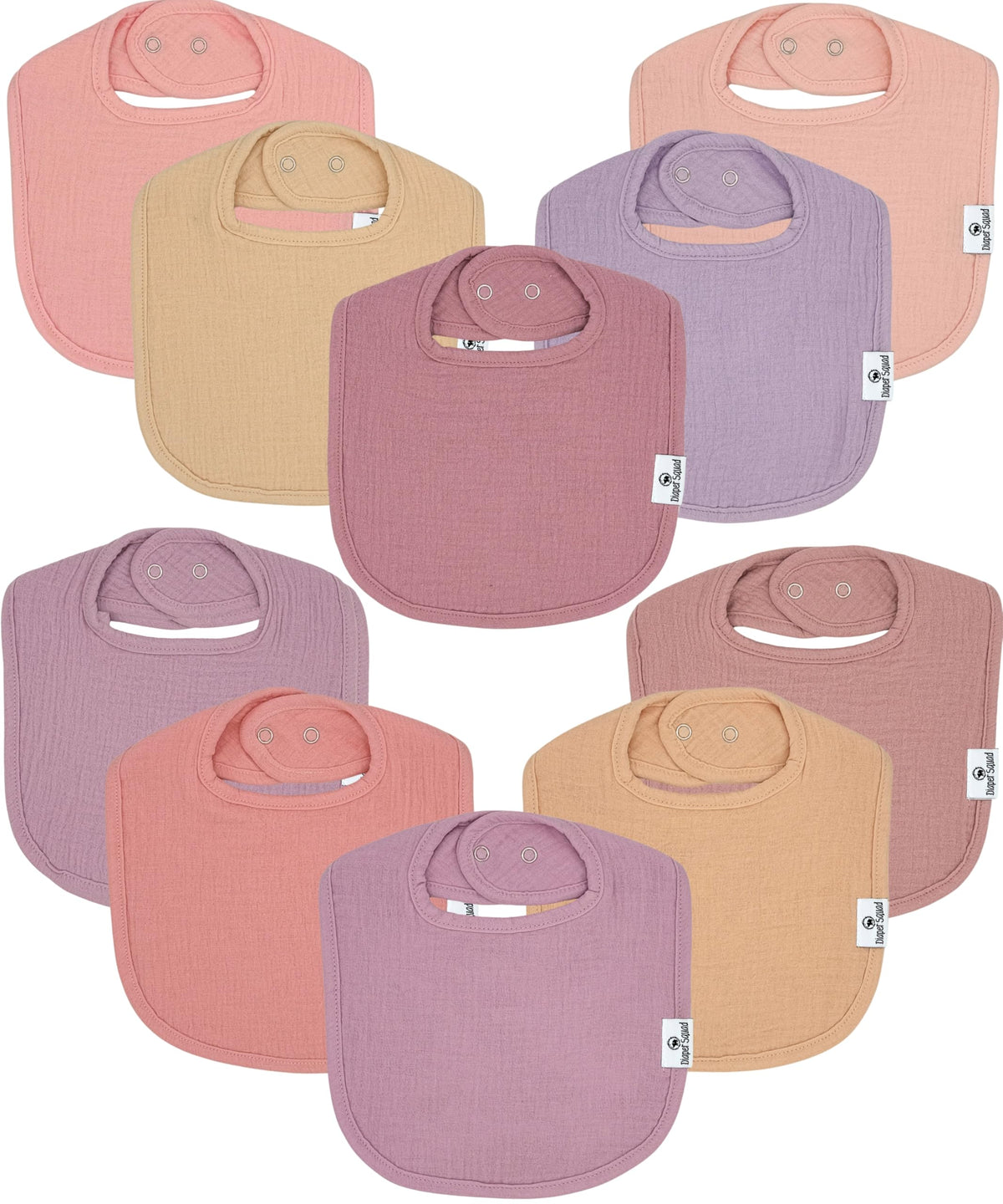 Diaper Squad 10-Pack Organic Cotton Baby Bibs for Baby Boy, Girl