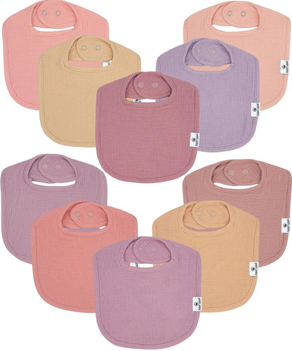 Diaper Squad 10-Pack Organic Cotton Baby Bibs for Baby Boy, Girl