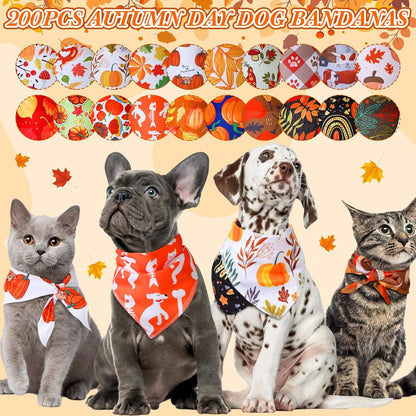 200 Pcs Fall Dog Bandanas Bulk for Small Medium Pet Dog Puppy