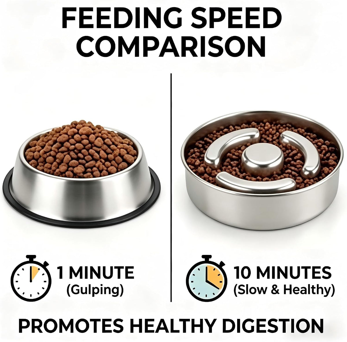 AIPERRO Slow Feeder Dog Bowl Stainless Steel, Metal Non-Slip Dog Food Bowls