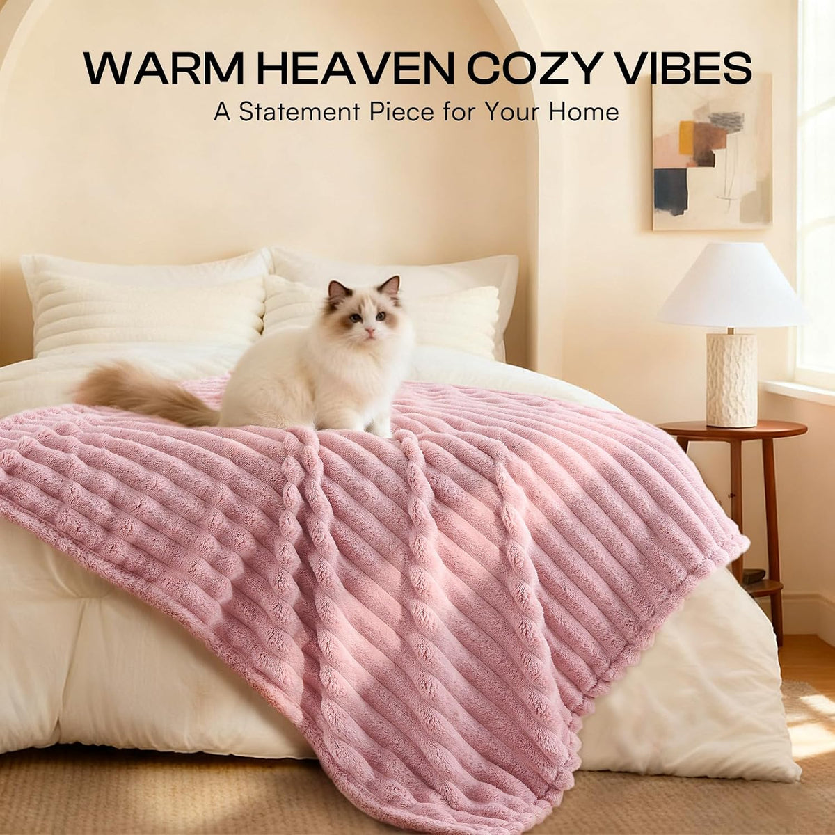 LINENLUX 1 Pack 3 Fleece Dog Blanket Soft Warm Cat Beige/Pink/Grey Small