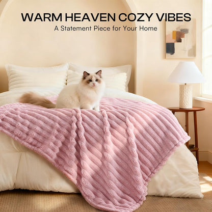 LINENLUX 1 Pack 3 Fleece Dog Blanket Soft Warm Cat Beige/Pink/Grey Small