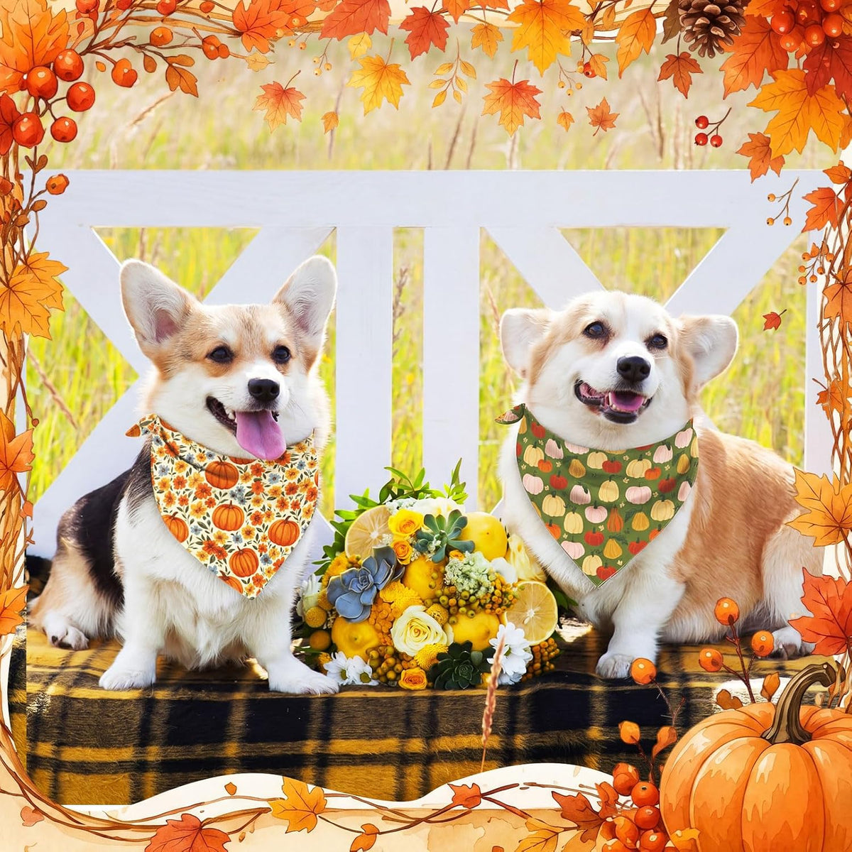 72 Pack Fall Dog Bandanas Bulk Autumn Triangle Pet Scarfs