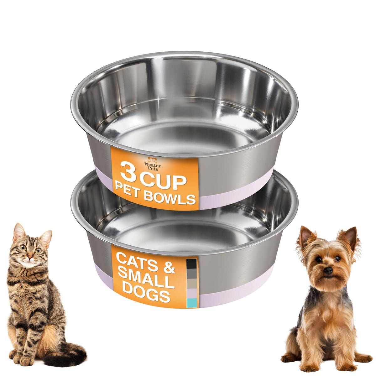 Neater Pet Brands Stainless Steel Dog Bowls with Non-Slip Rubber Bottom – 2 Cup (16 oz), Black - Set of 2 Heavy Duty Metal Dog Bowls, Dishwasher Safe, Food or Water Bowl, Ideal for Small Dogs & Cats