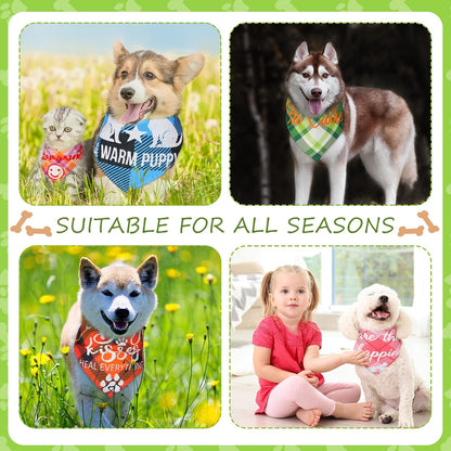 50 Pcs Plaid Dog Bandanas Bulk Cute Dog Scarf Bibs Puppy Pet Bandanas with Captions Adjustable Cat Outfit Washable Triangle Scarf Kerchief for Small to Medium Girl Boy pet(Cute)