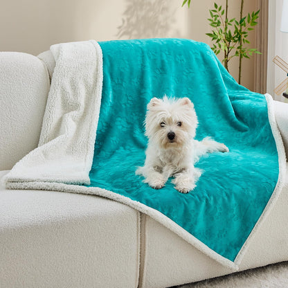 Qeils Dog & Cat Blankets - Waterproof Washable - Sherpa, Plus Plush Reversible, 25"X30", Grey Paw Print