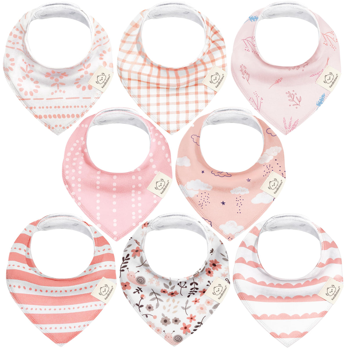 KeaBabies 8pk Organic Baby Bandana Bibs for Drooling Teething, Pets & Paws