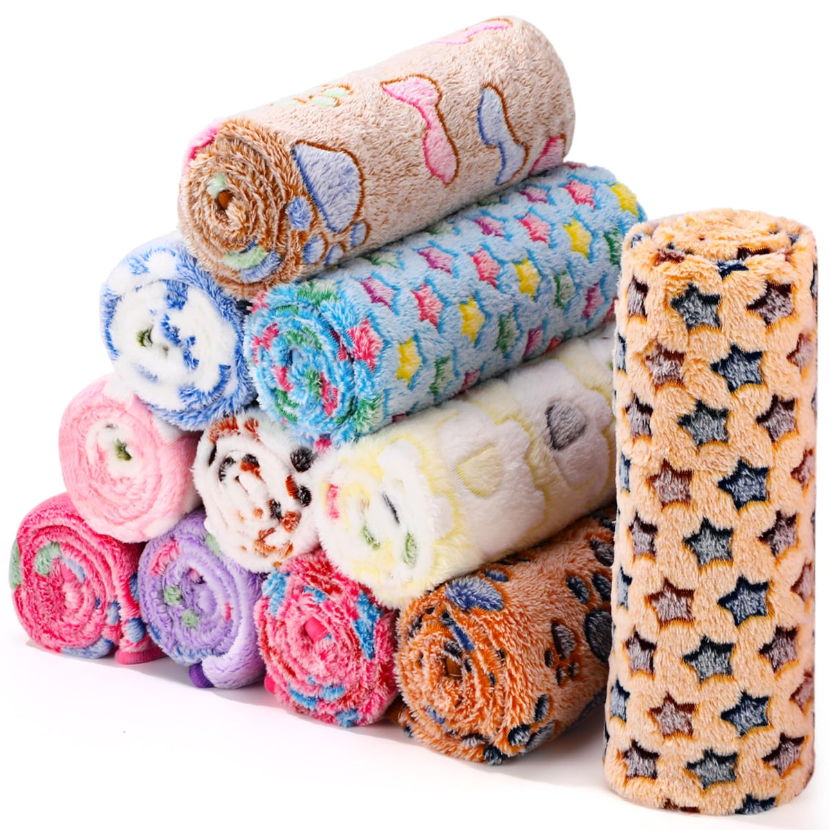 Tatuo 12 Pcs 16x24 in Puppy Dog Blankets Fleece Cat Pet Blankets Soft Warm
