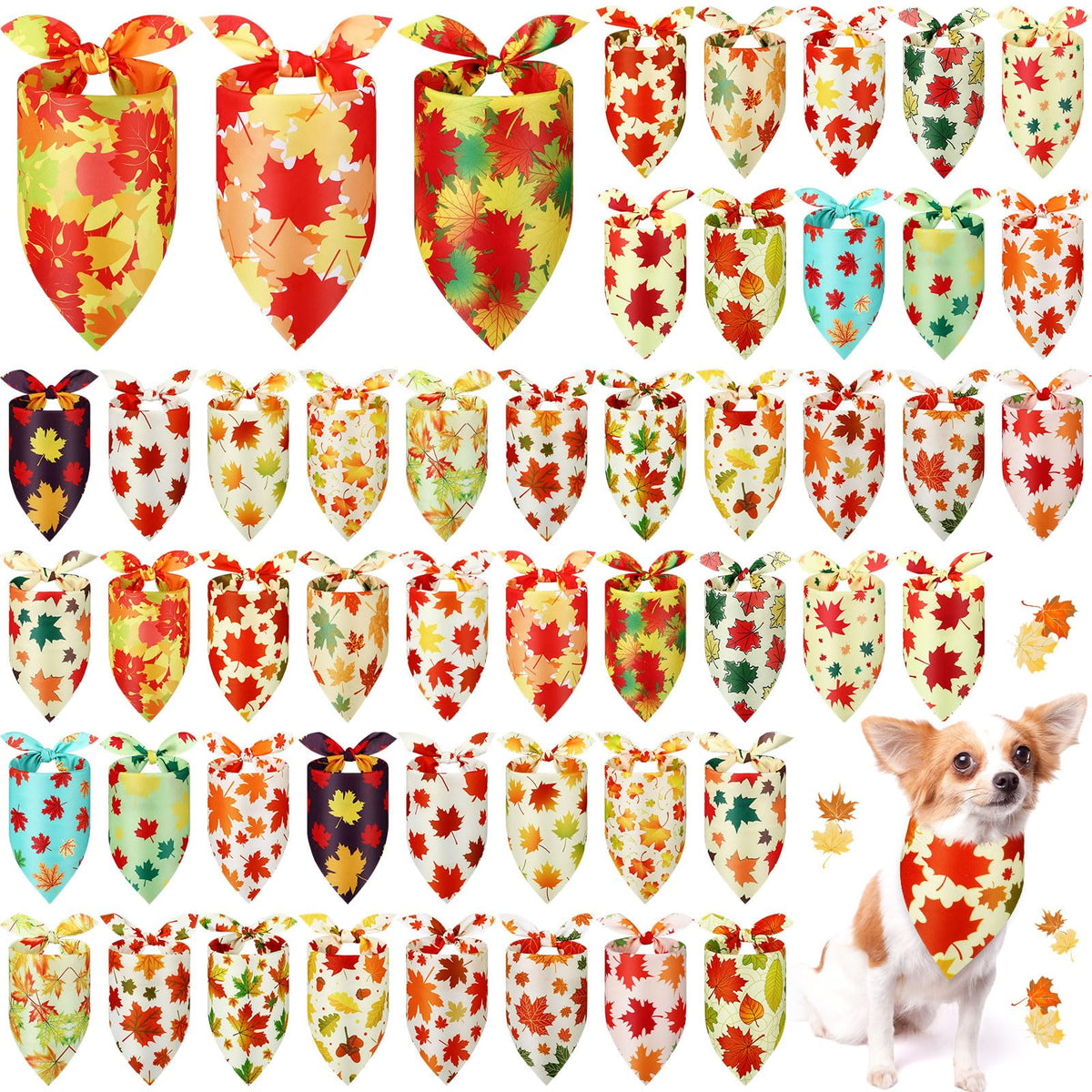 Abbylike 50 Pcs Halloween Dog Bandanas Bulk, Pumpkin Ghost Bat Skull