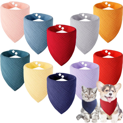 10 Pcs Muslin Cotton Triangle Dog Bandanas Reversible Pet Bibs Scarf Dog Scarves with Two Snaps Apparel Accessories Kerchief for Small to Medium Puppy Cat(Warm & Neutral Color)