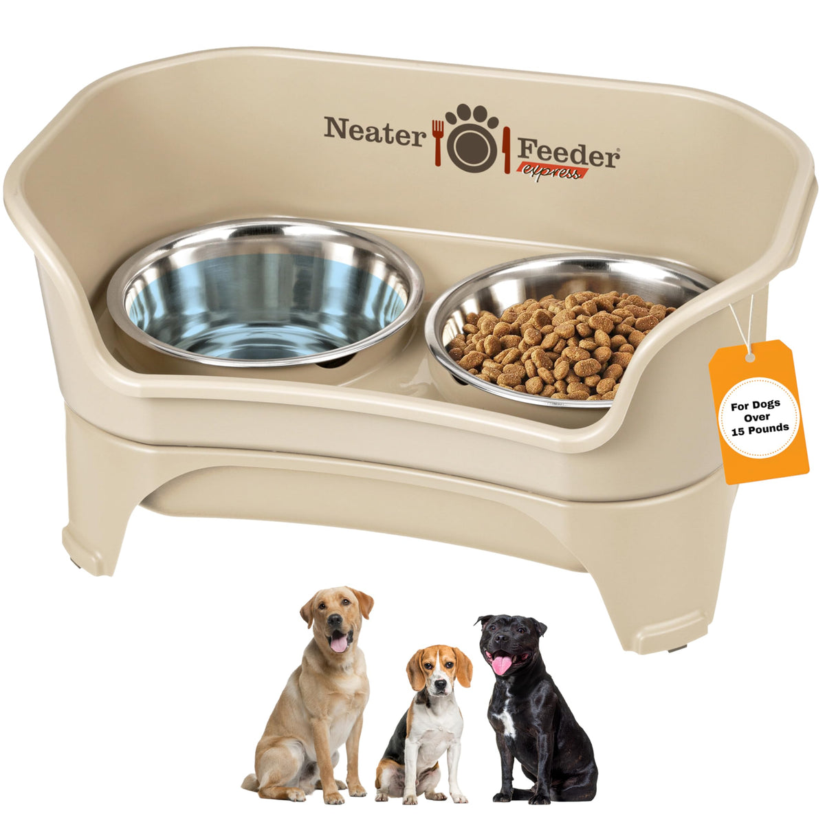 Neater Feeder Express Mess Proof Dog Bowls Elevated for Small Breeds Under 15 Lb, Made in USA, No Spill Raised Dog Food Bowl Stand, Stainless Steel Food and Water Bowl Set, Feeding Station, Black