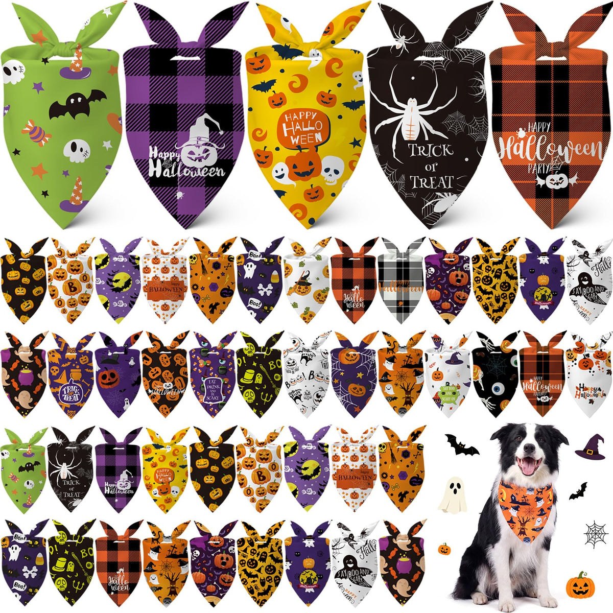 Sanwuta 60 Pcs Christmas Dog Bandanas Bulk Xmas Pet Bib Scarf, Santa Medium